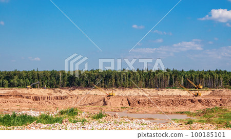 Industrial quarry. Sand mining. Excavators against the backdrop of nature 100185101