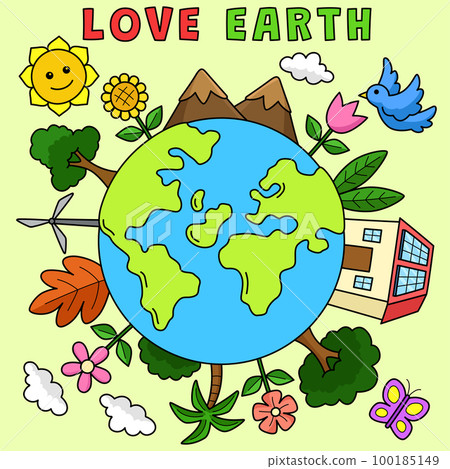 Love Earth Colored Cartoon Illustration 100185149