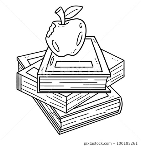 Book and Apple Isolated Coloring Page for Kids 100185261