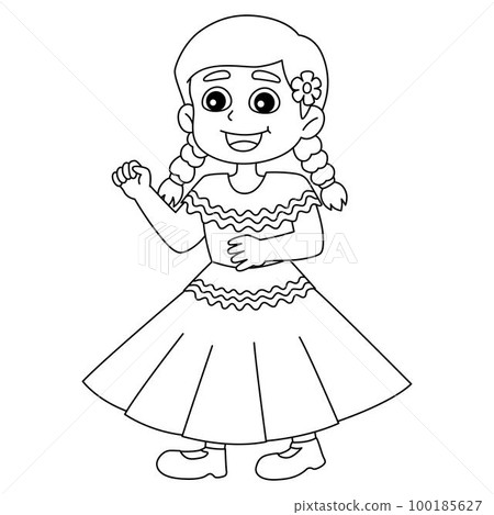 Mexican Girl Isolated Coloring Page for Kids Mexican Girl Isolated Coloring Page for Kids 100185627