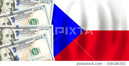 Dollars on flag of Czech, Czech finance, subsidies, social support, GDP concept Dollars on flag of Czech, Czech finance, subsidies, social support, GDP concept 100186381