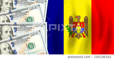 Dollars on flag of Moldova, Moldovan finance, subsidies, social support, GDP concept Dollars on flag of Moldova, Moldovan finance, subsidies, social support, GDP concept 100186382