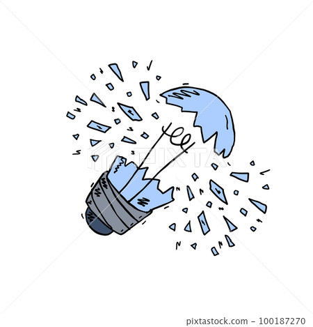 Burst light bulb. Crack in lightbulb. Sketch Shards of glass 100187270