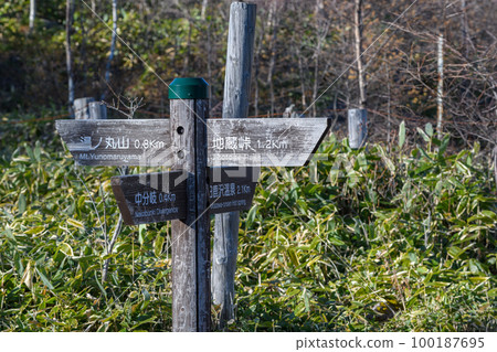 湯之丸山鐘口附近的登山牌 100187695