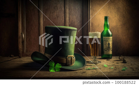 a green cylinder and clover are a symbol of the celebration of St. Patrick's Day 100188522