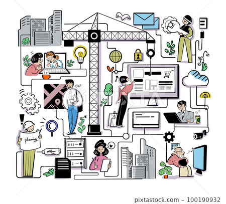 IT 技術和人的網絡的插圖 100190932