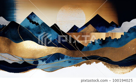 Background material hand-drawn style mountain sun 100194025