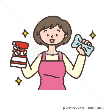 woman holding cleaning tools woman holding cleaning tools 100195026