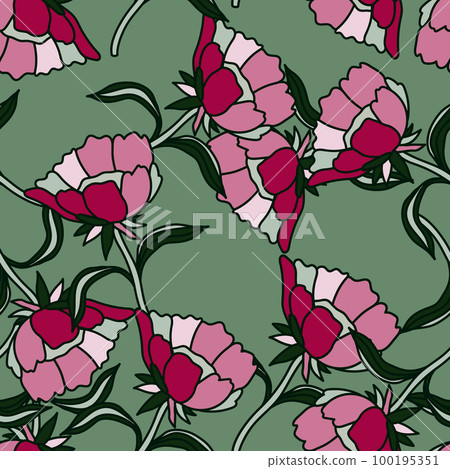 Seamless pattern with flowers and leaves. Abstract floral wallpaper. 100195351
