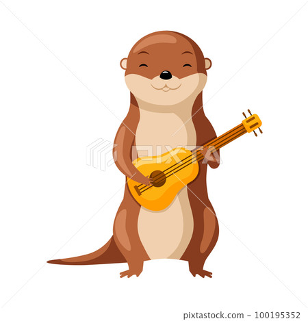 Cute otter playing ukulele. Cute cartoon musican character. 100195352