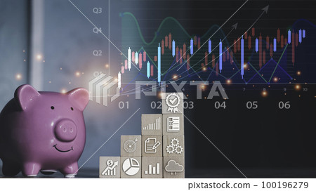 Saving money.Pig piggy bank with light bulb.The icon finance on wood block. save money.investment,bank,finance,Photo financial saving and Saving. Saving money.Pig piggy bank with light bulb.The icon finance on wood block. save money.investment,bank,finance,Photo financial saving and Saving. 100196279