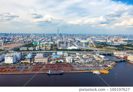 Aerial view of Odaiba Harbor in Tokyo, Japan Aerial view of Odaiba Harbor in Tokyo, Japan 100197627