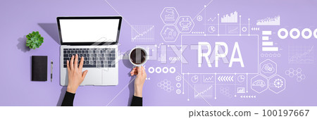 Robotic Process Automation theme with person using laptop computer 100197667
