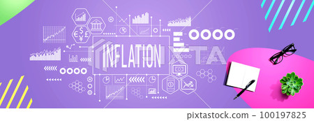 Inflation theme with notebook and pen Inflation theme with notebook and pen 100197825