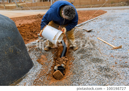 Well designed drainage system installation of drainage pipe ensures effective rainwater collection 100198727