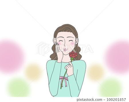 幸福地拿著康乃馨的女人 幸福地拿著康乃馨的女人 100201857