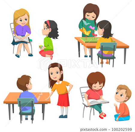 Elementary School Kids, Pupils Interaction Set 100202599