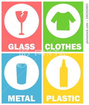 Glass and Clothes, Metal and Plastic Sorting Signs Glass and Clothes, Metal and Plastic Sorting Signs 100202603