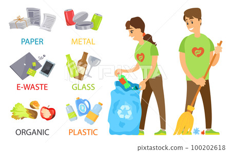 Volunteers Sorting Garbage, Metal and Plastic 100202618