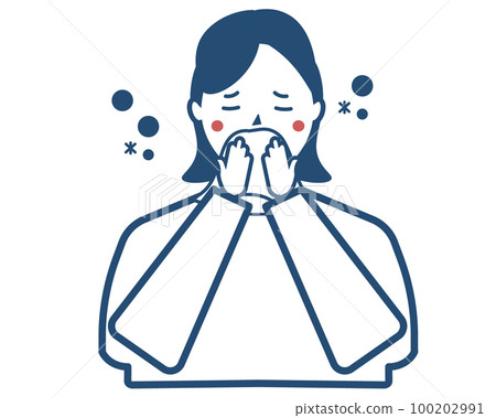 一個因花粉症擤鼻涕的女人。過敏。矢量圖 一個因花粉症擤鼻涕的女人。過敏。矢量圖 100202991