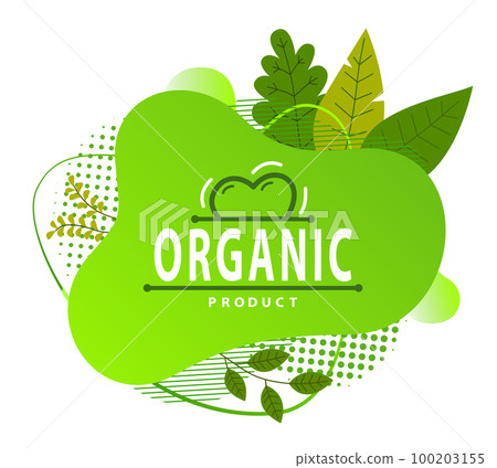 Organic product concept green logo. Leaves and dots, irregular circle shape. Flat icon on white Organic product concept green logo. Leaves and dots, irregular circle shape. Flat icon on white 100203155