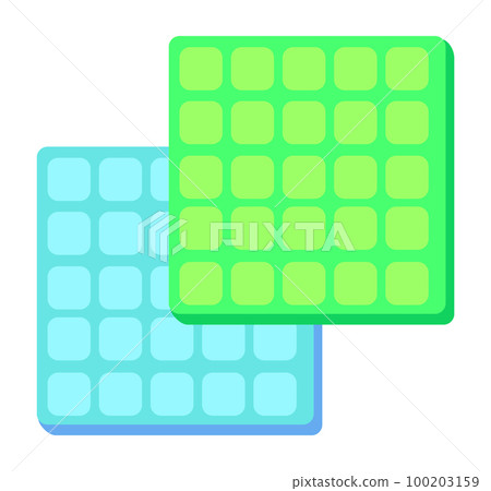 Square colorful foam rubber flaps for dusting, cleaning the house, cleaning agent. Flat vector image 100203159