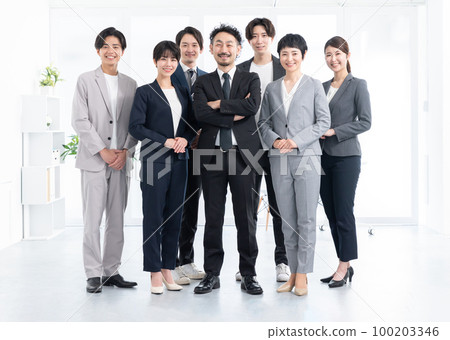 Smiling businessman (multiple people, multiple people, group) 100203346
