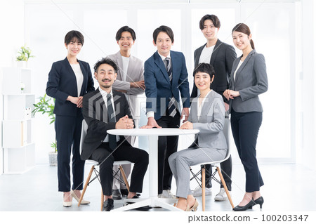 Smiling businessman (multiple people, multiple people, group) 100203347