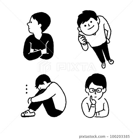 男性商務姿勢俯視圖微笑線描 男性商務姿勢俯視圖微笑線描 100203385