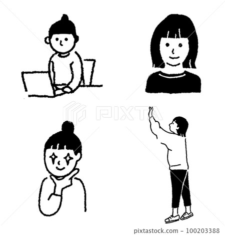 Female pose computer smile profile full body line drawing Female pose computer smile profile full body line drawing 100203388