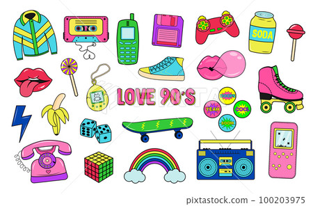 Retro 80s 90s clipart set. Neon colors y2k 100203975