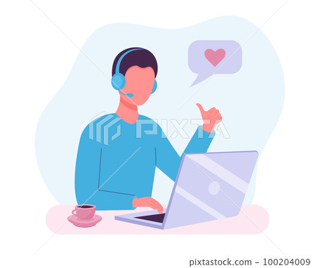 Man using laptop with headphones  100204009