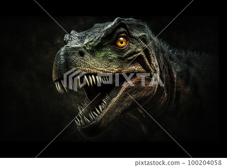 Close up on a The head of dinosaur in the dark background. High quality photo 100204058