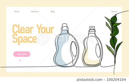Home cleaning service landing page design concept, illustration of janitors with cleaning tools. Vector illustration 100204104