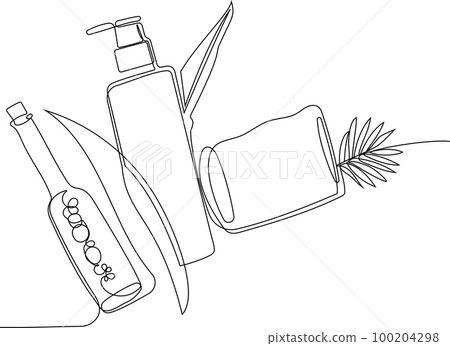 Skin care concept. Landing page template. Morning routine. Bath time. Organic products for scrubbing and body skin care with natural herbal skin care products, top view. Vector illustration 100204298