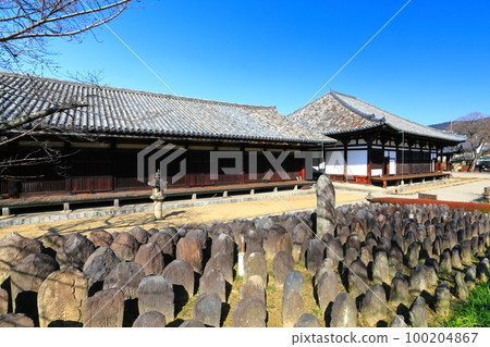 [奈良縣]晴天時的元興寺極樂久保正殿和禪室 100204867