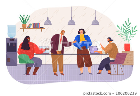 Businesspeople talking and working together in office around table have a productive conversation 100206239