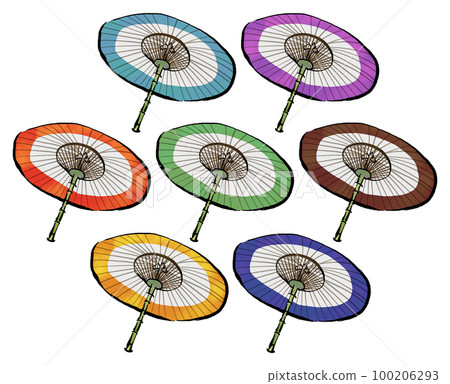Hand-drawn illustration of a Japanese umbrella (brush writing watercolor sumi-e style) Hand-drawn illustration of a Japanese umbrella (brush writing watercolor sumi-e style) 100206293