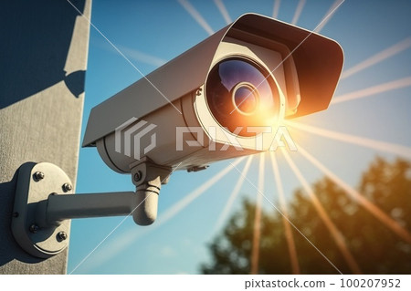 CCTV IP Camera wireless on house wall with copy space, security outdoor system with waterproof 100207952