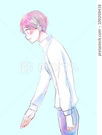 A man offering his hand: calm and excited A man offering his hand: calm and excited 100208416