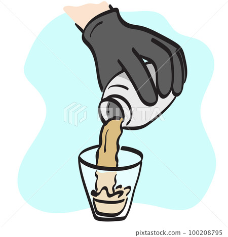 closeup hand of bartender pouring cocktail from shaker illustration vector hand drawn isolated on white background line art. 100208795