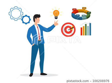 Business intelligence, data analysis for insight making business decision for success, information or report for management concept, businessman hold smart lightbulb with business intelligence data. 100208976