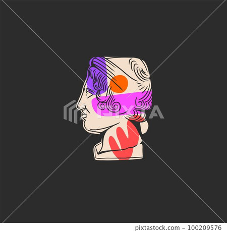 Hand drawn vector abstract outline,graphic,contemporary art greek ancient sculpture statue line modern drawing.Antique classic statue in trendy graffity style,outline design concept.Sculpture art set. 100209576