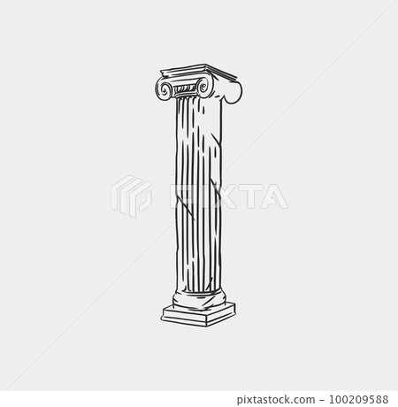 Hand drawn vector abstract outline,graphic,line art greek ancient sculpture old column line modern drawing.Antique classic statues in trendy bohemian style,outline design concept.Antique statue logo. 100209588