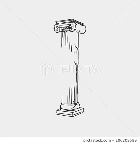Hand drawn vector abstract outline,graphic,line art greek ancient sculpture old column line modern drawing.Antique classic statues in trendy bohemian style,outline design concept.Antique statue logo. 100209589