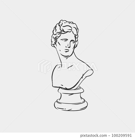 Hand drawn vector abstract outline,graphic,line art greek ancient sculpture statue line art modern drawing.Antique classic statues in trendy bohemian style,outline design concept.Antique statue logo. 100209591