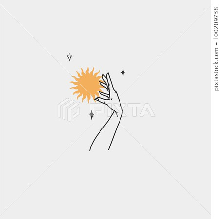 Hand drawn vector abstract outline,graphic,line art magic human hand with moon and stars logo in minimalistic modern style.Moon and stars sign outline design concept.Outline moon silhouette isolated. Hand drawn vector abstract outline,graphic,line art magic human hand with moon and stars logo in minimalistic modern style.Moon and stars sign outline design concept.Outline moon silhouette isolated. 100209738