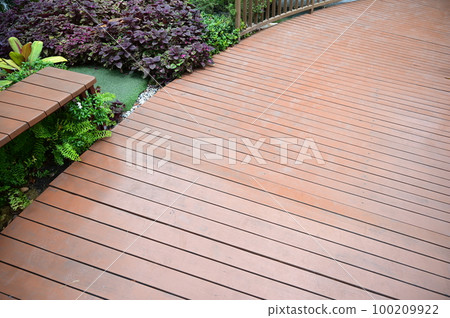 natural garden with wooden bridge, beautiful garden natural garden with wooden bridge, beautiful garden 100209922