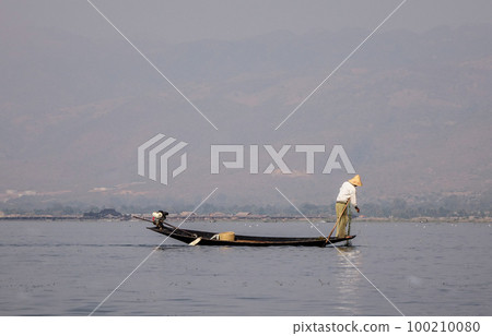 Catching fish on Inle Lake, Myanmar Catching fish on Inle Lake, Myanmar 100210080