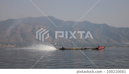 Wooden boat on Inle Lake, Myanmar Wooden boat on Inle Lake, Myanmar 100210081
